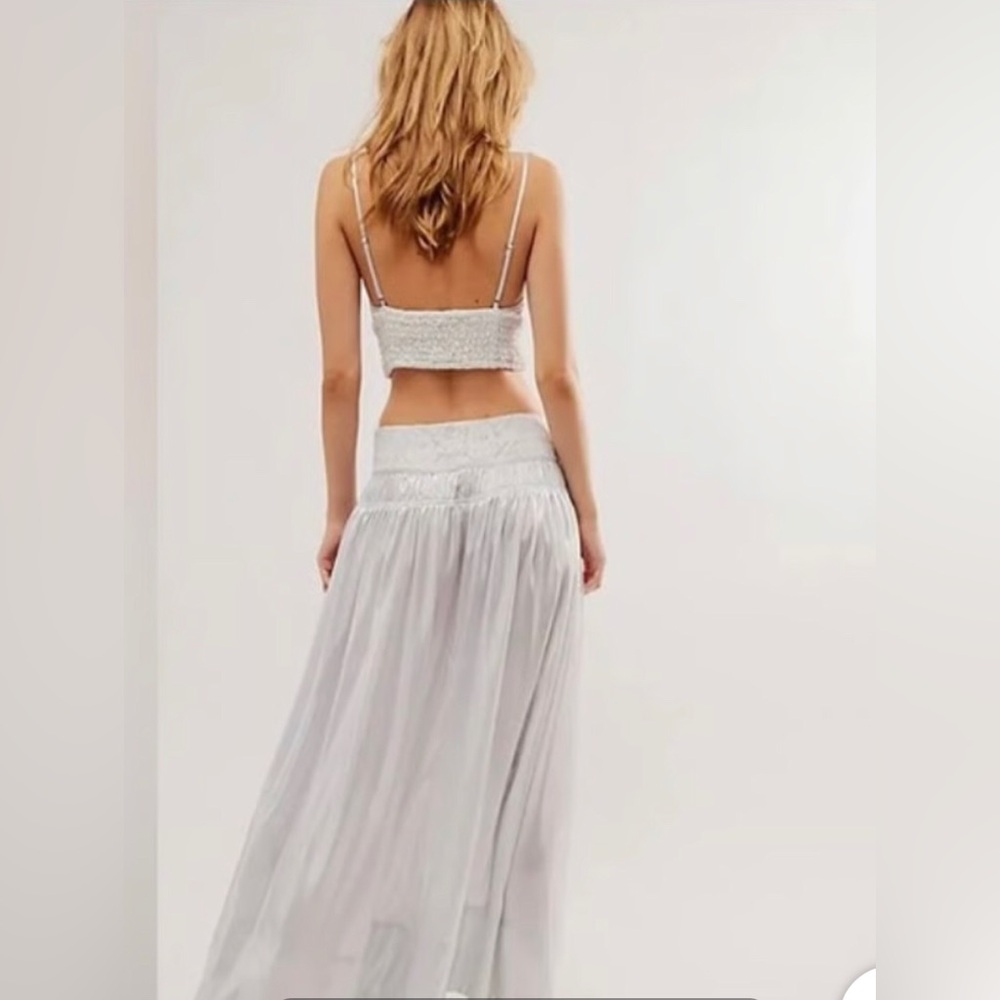 Free People Aster Silver white smock cami bralette top and Skirt set size XS New